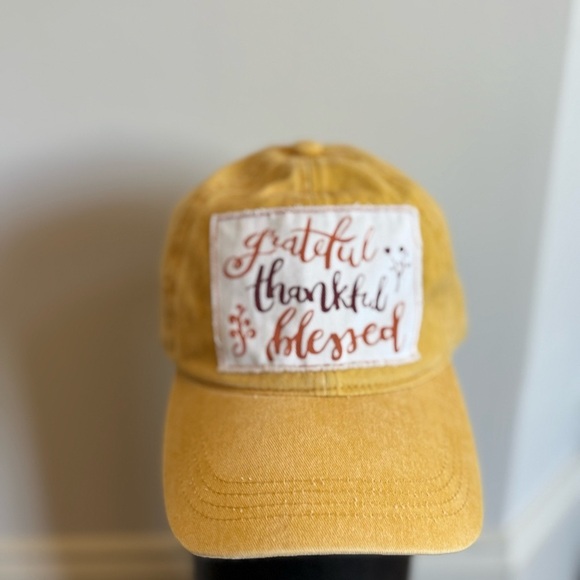 Yellow Cap with Inspirational Embroidery Mustard Thankful Patch Hat - Picture 10 of 10